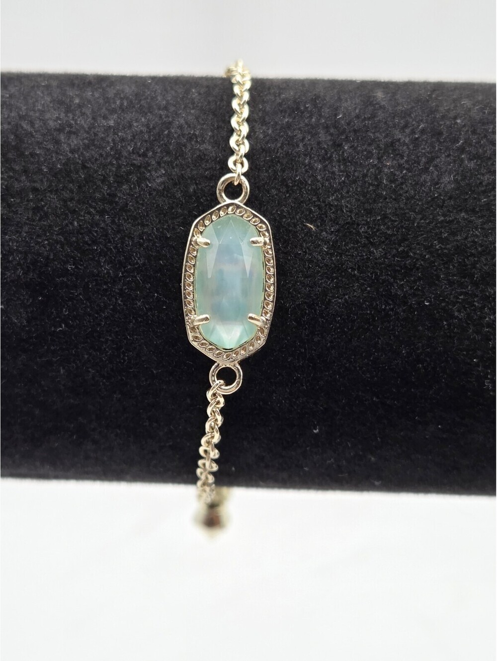 Kendra Scott Elaina Adjustable Chain Bracelet Light Blue Illusion Oval Stone...